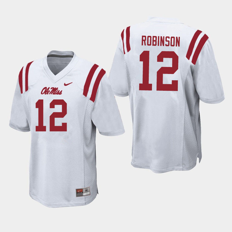 Men #12 Austrian Robinson Ole Miss Rebels College Football Jerseys Sale-White